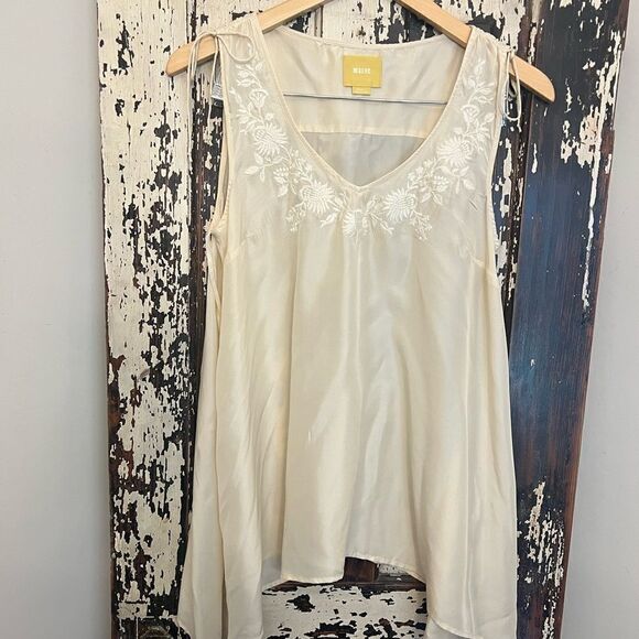 Women’s Maeve Anthropologie silk embroidered tie blouse with Claire’s sides. S - Picture 1 of 11